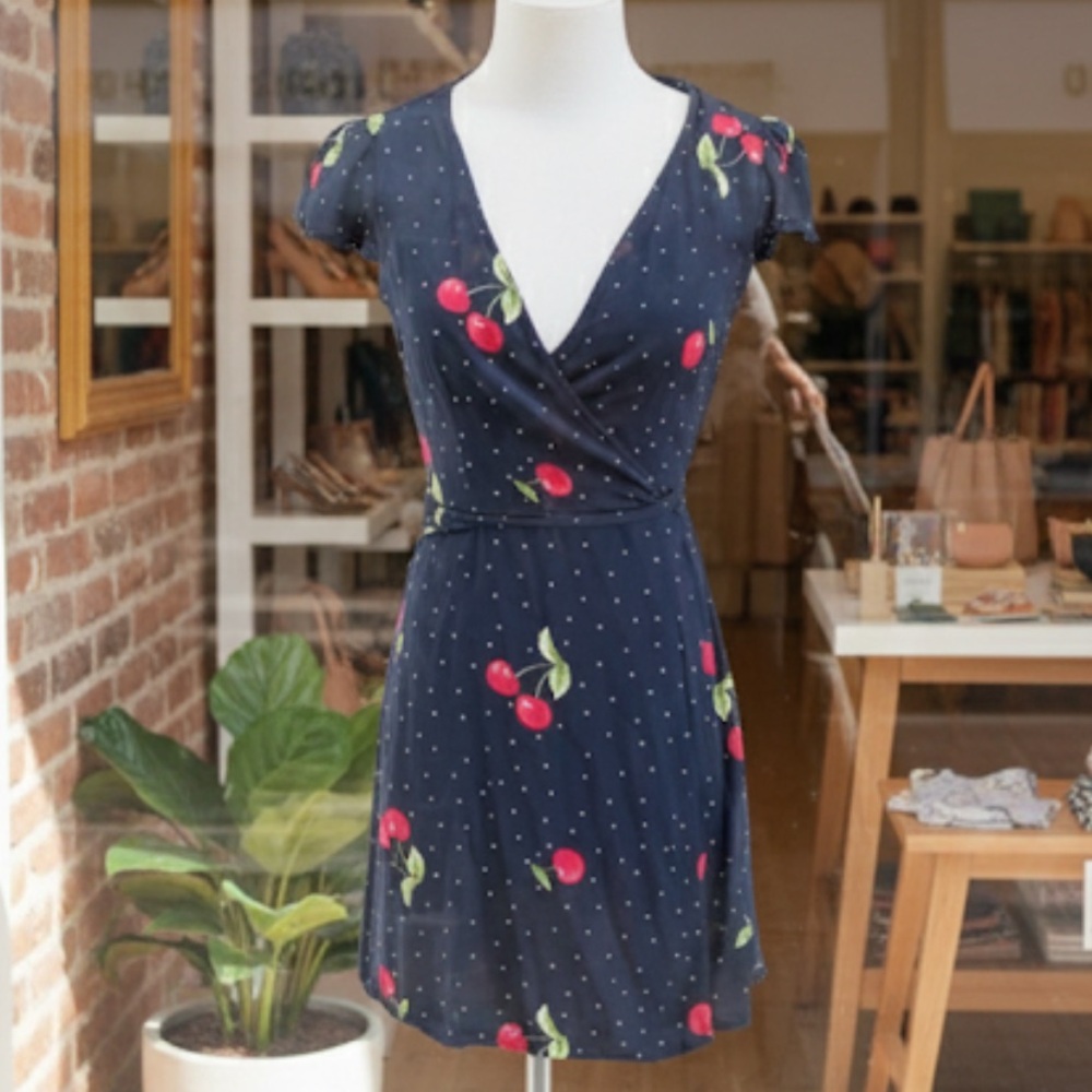 🍒 Adorable Summer Cherry Dot Wrap Dress